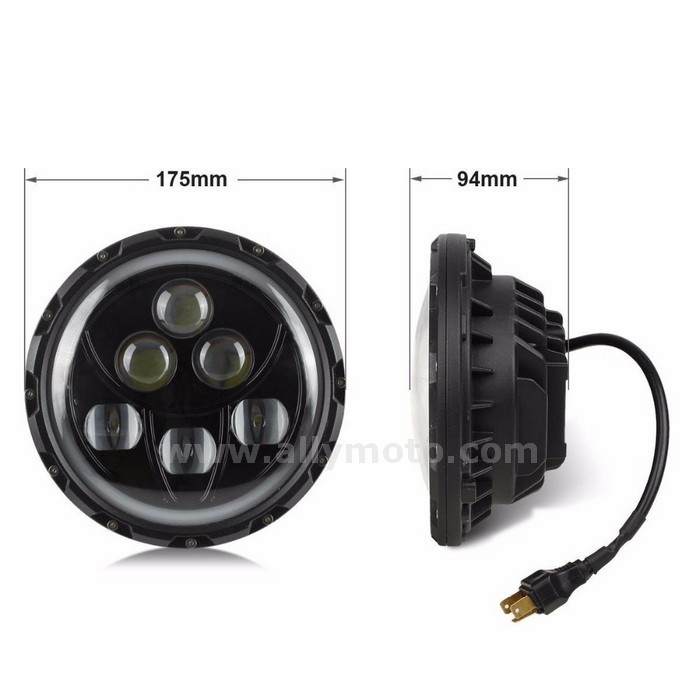 154 7 Inch Led Headlight H4 H13 High Low Beam 60W Drl Fit Davidson Harley With H4-H13 Adapter@4